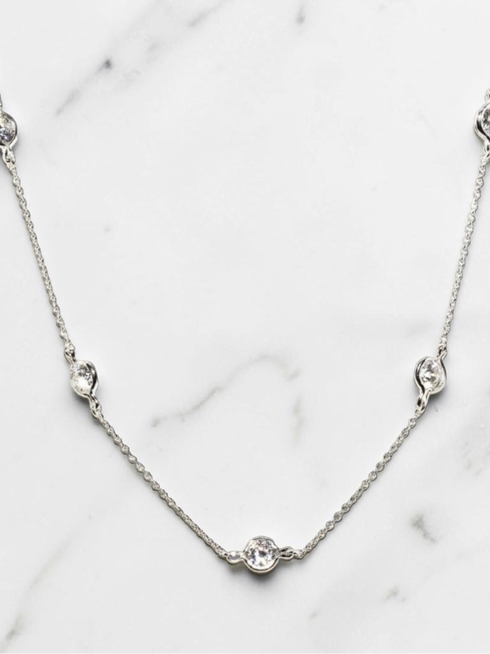 Solid 925 Sterling Silver CZ By The Yard Necklace 16in 7 Bezel Stations 4.5ctw - Picture 3 of 9